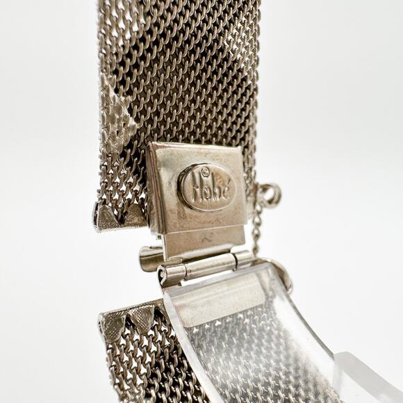 1950s Hobe Bracelet | 3d Mesh Silver Tone Panel Link Etched Texture Signed MCM - Picture 10 of 13
